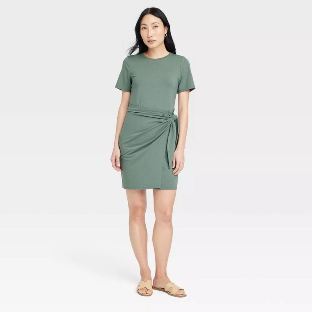Women's Short Sleeve Mini T-Shirt wrap dress - A New Day - Medium
